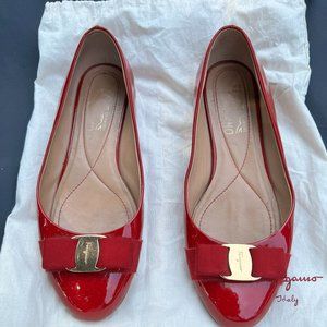 Salvatore Ferragamo “VARINA” Red Leather  Ballet Flats, 37 C (US 7.5 C)